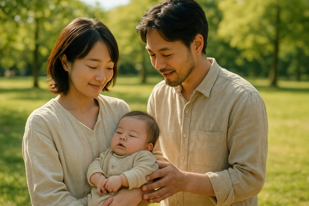 ご家族のサポート - Japanese family with a baby