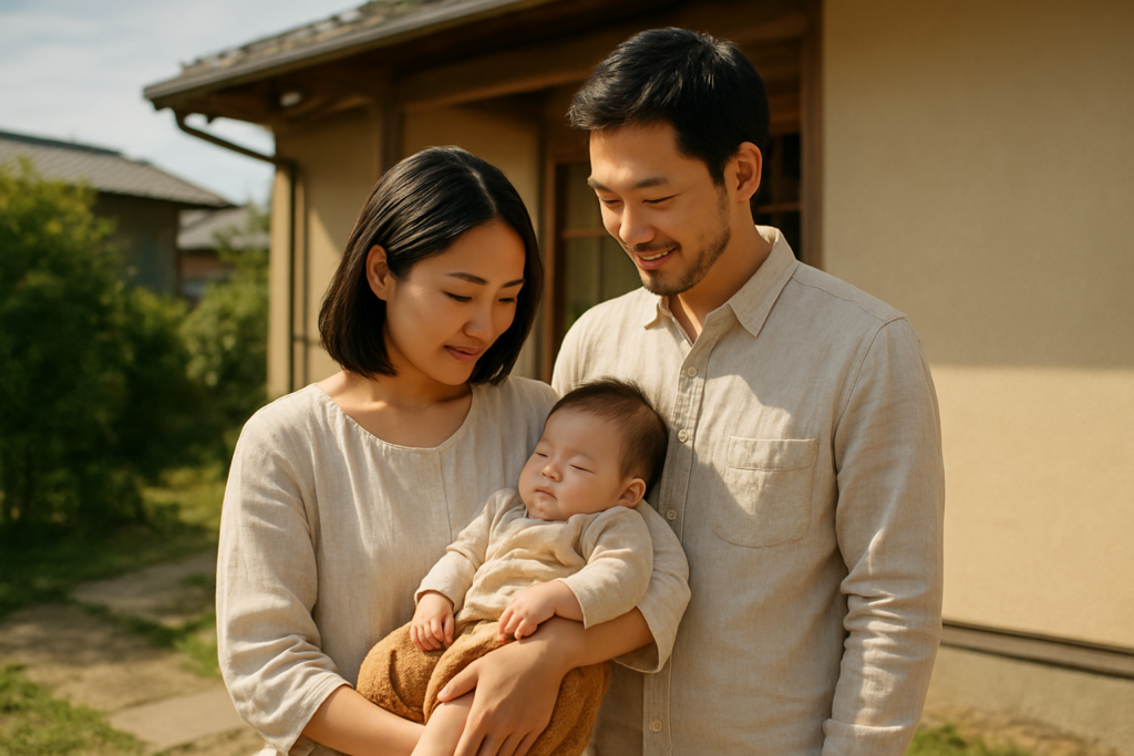 赤ちゃん 冬 防寒 室温 港区 - Japanese family with infant